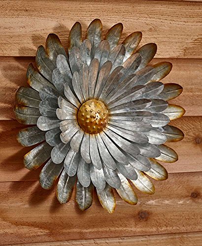 The Lakeside Collection Extra Large Wall Flower - Galvanized Metal with Rustic Style - Aster