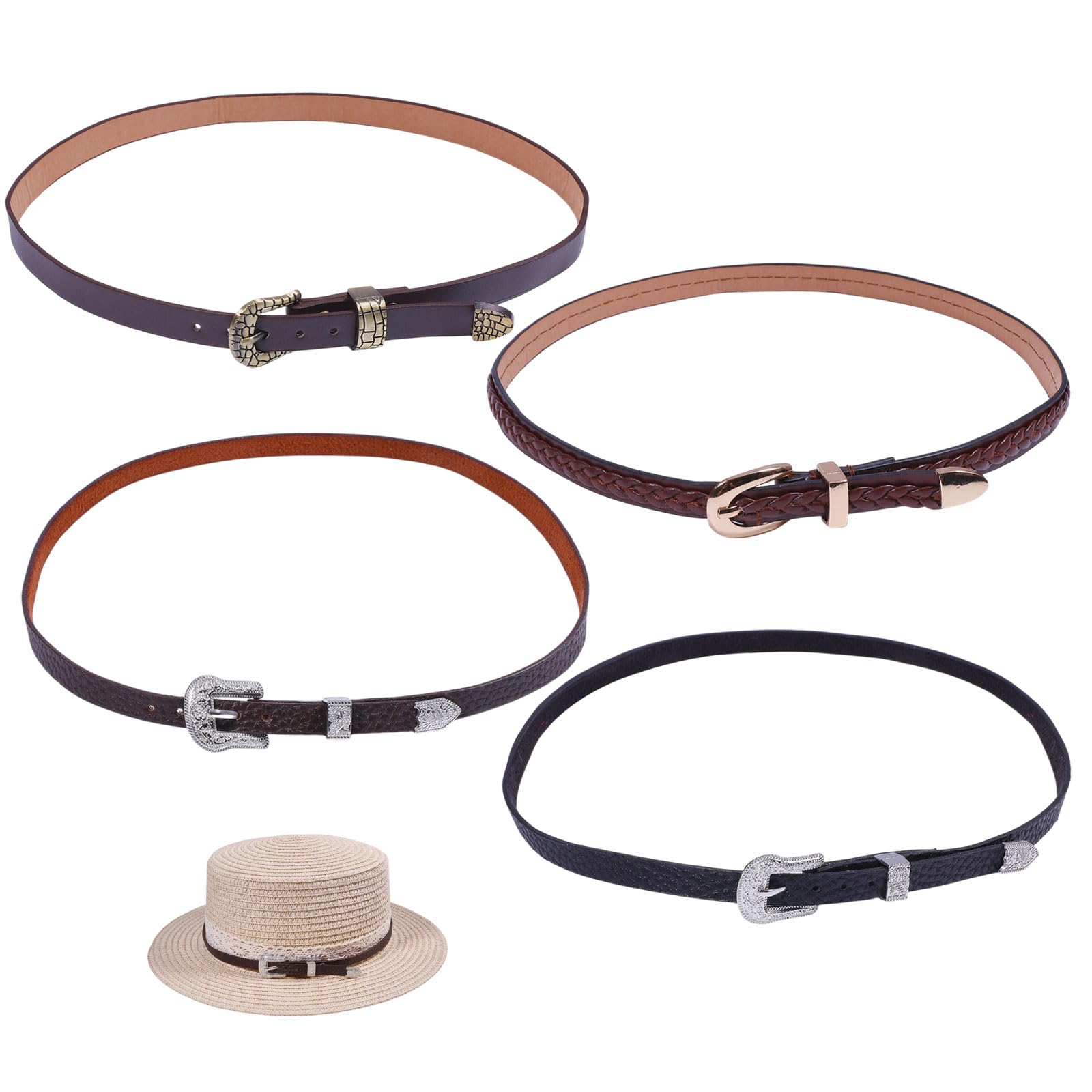 CHGCRAFT 4Pcs 4Style Cowboy Hat Bands Western PU Leather Hats Belt Replacement with Alloy Clasps Rancher Fedora Strap Rodeo Headbands for Men Women