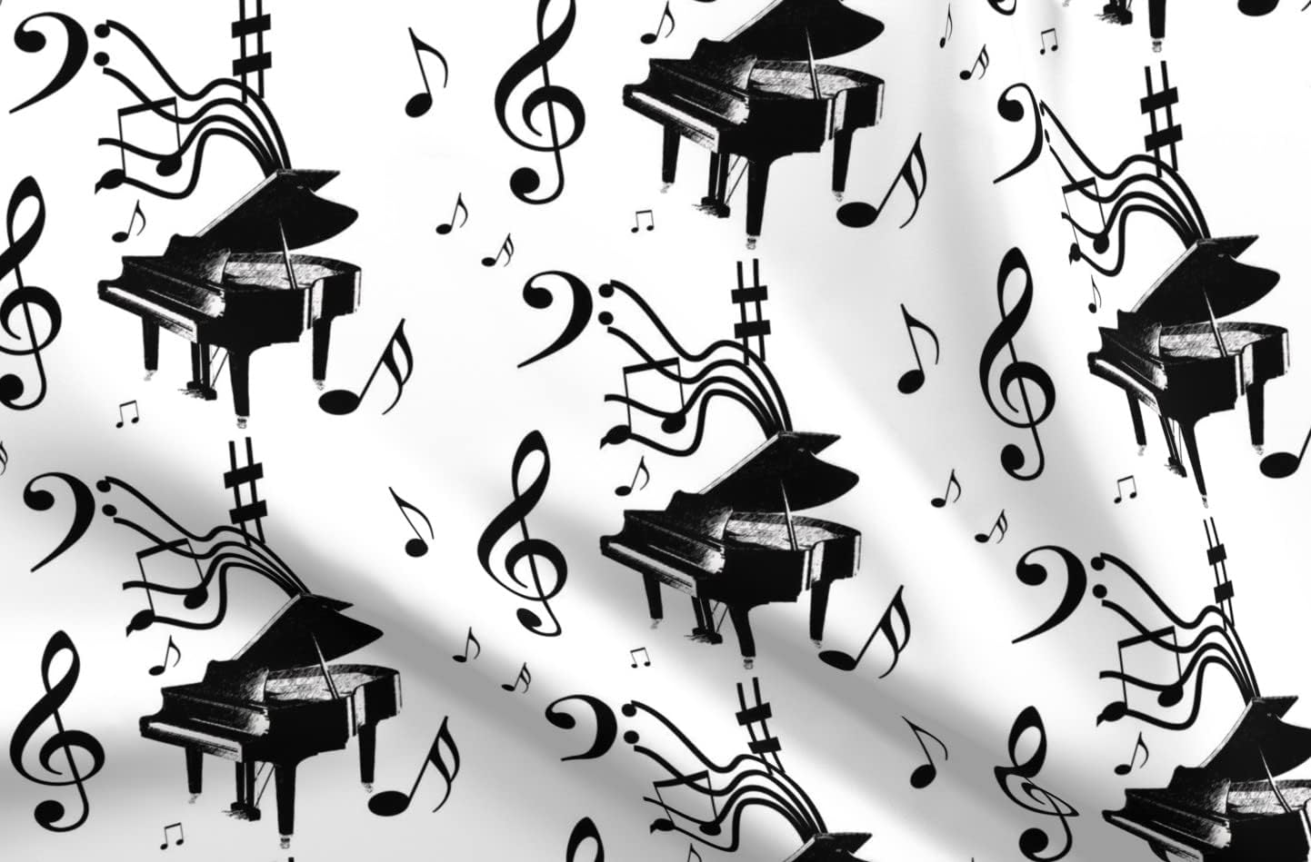 Spoonflower Fabric - Piano Music Black White Notes Orchestra Classic Printed on Petal Signature Cotton Fabric by The Yard - Sewing Quilting Apparel Crafts Decor