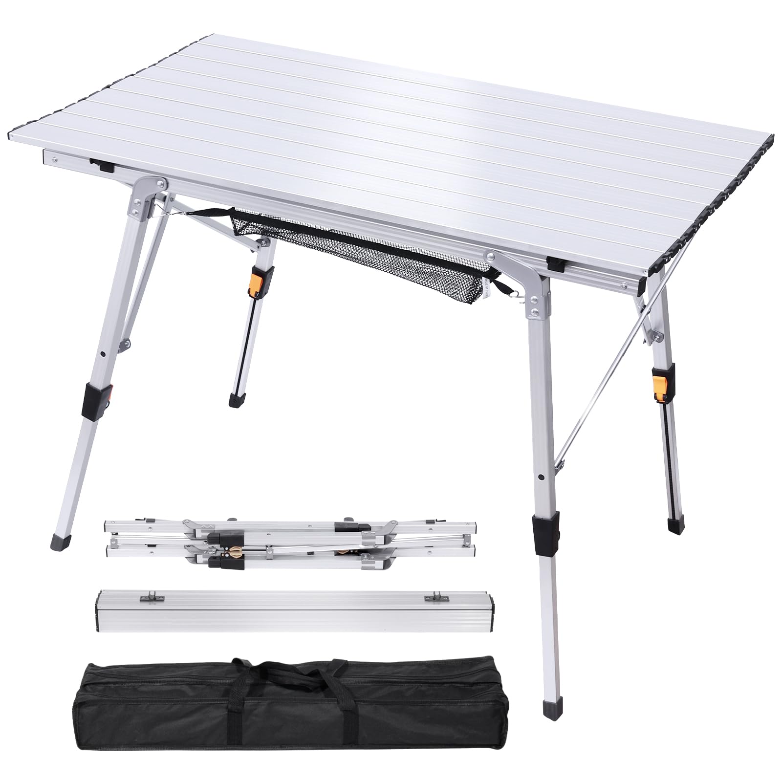 Urban Deco Camping Table Folding Portable with Adjustable Legs, Aluminum Foldable Picnic Table Roll Up with Carrying Bag for Outdoor Beach Travel Grill BBQ, Silver