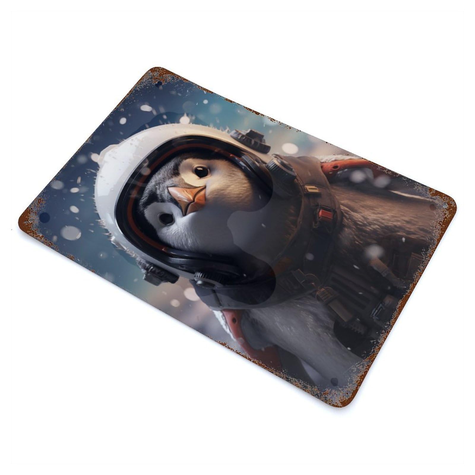 Cute Astronaut Penguin 11.8"x7.9" Retro Metal Sign, Vintage Wall Decor for Garage, Bar And Workshop Decor