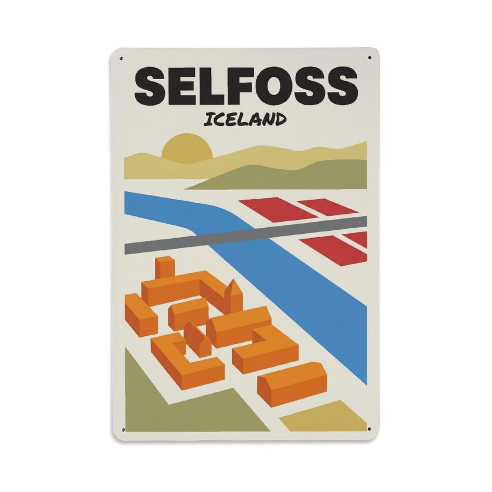 Gead 8X12inch Style Vintage Travel Selfoss Iceland Town Metal Tin Sign