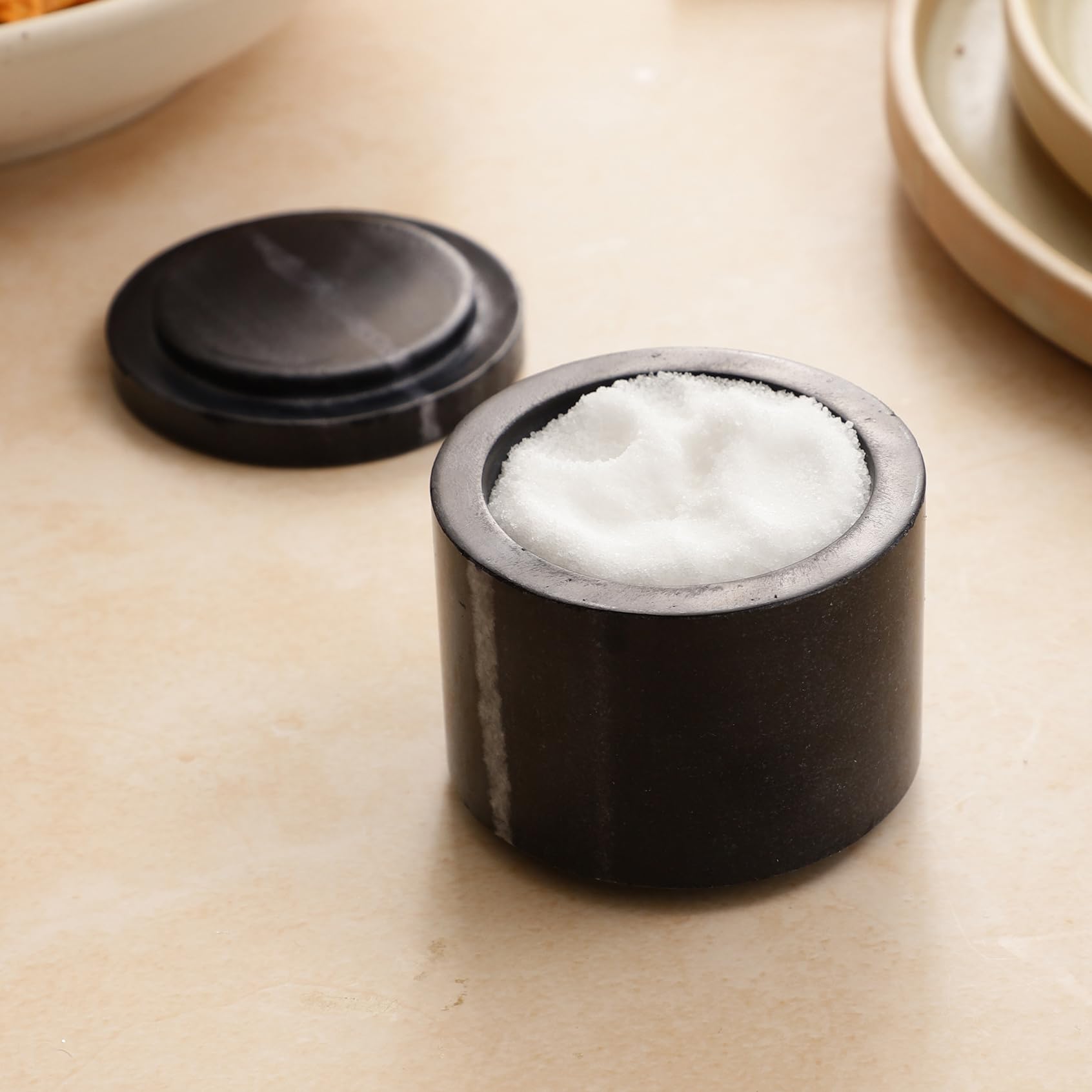 NikkisPride MArble Unique Salt and Pepper Cellar Box Marble Covered with Marble lid, Stone Spice Box (Black) 1