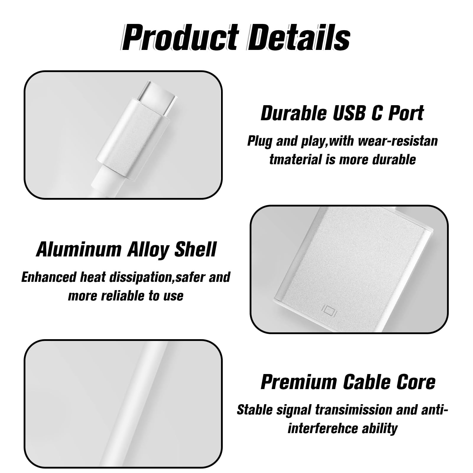Adaptateur USB-C vers VGA Thunderbolt 3 1080P HD compatible portable smartphone tablette