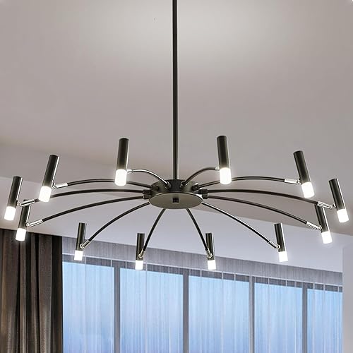 Miniatura 1 de Lámpara Sputnik moderna de atenuación con 12 luces, lámpara de techo industrial de 38 pulgadas, lámpara de techo semiempotrada negra con base G9