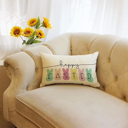 Miniatura 4 de Ogiselestyle Funda de almohada lumbar de conejo de Pascua, 12 x 20 pulgadas, decoración de conejo de primavera para sofá