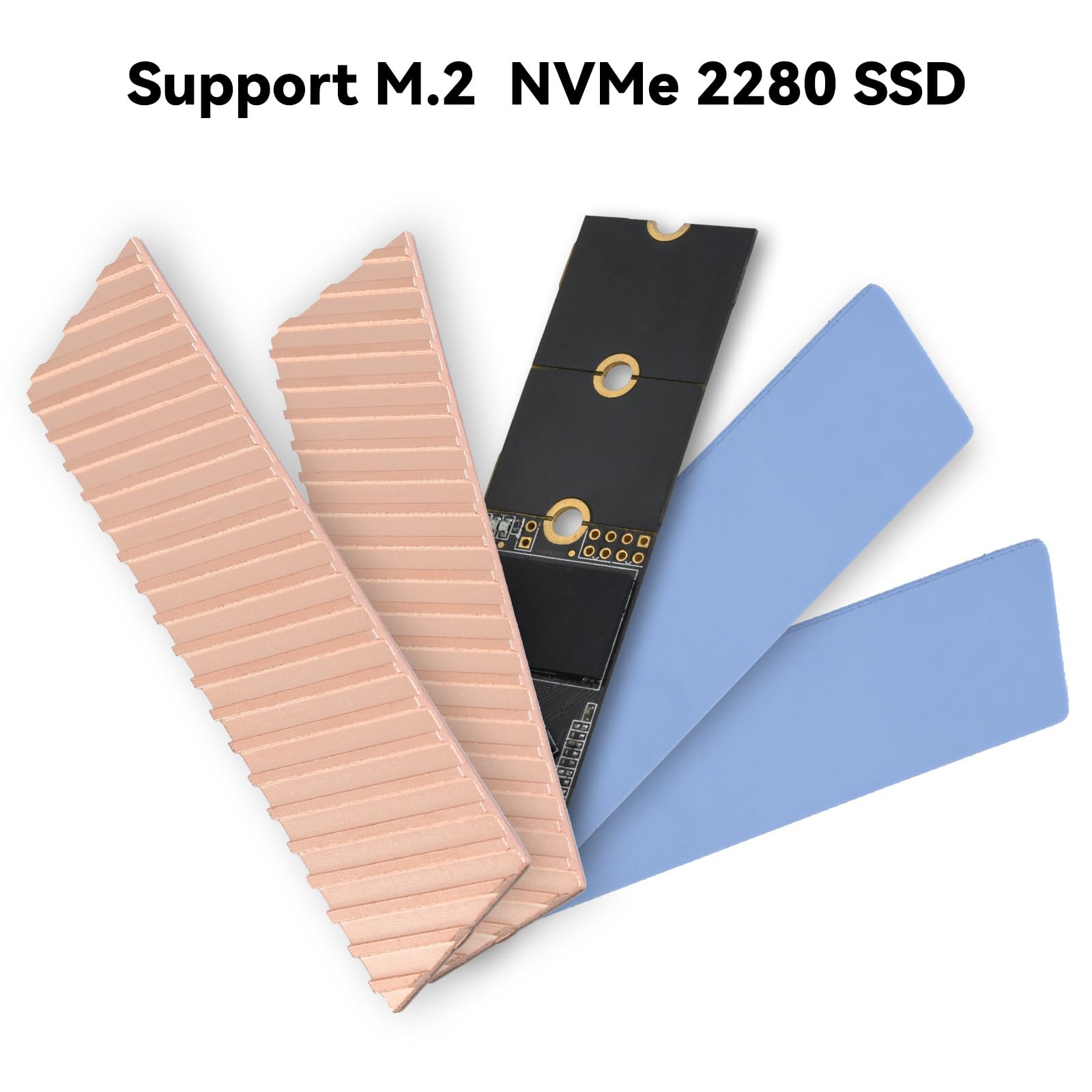 ELUTENG M.2 SSD radiator 2 sztuki 2280 SSD Heat Sink z podkładką termoprzewodzącą NVMe SSD radiator NVMe z 8 czarnymi gumowymi taśmami do PC/PS5 M.2 PCIE NVMe SSD lub M.2 SATA SSD