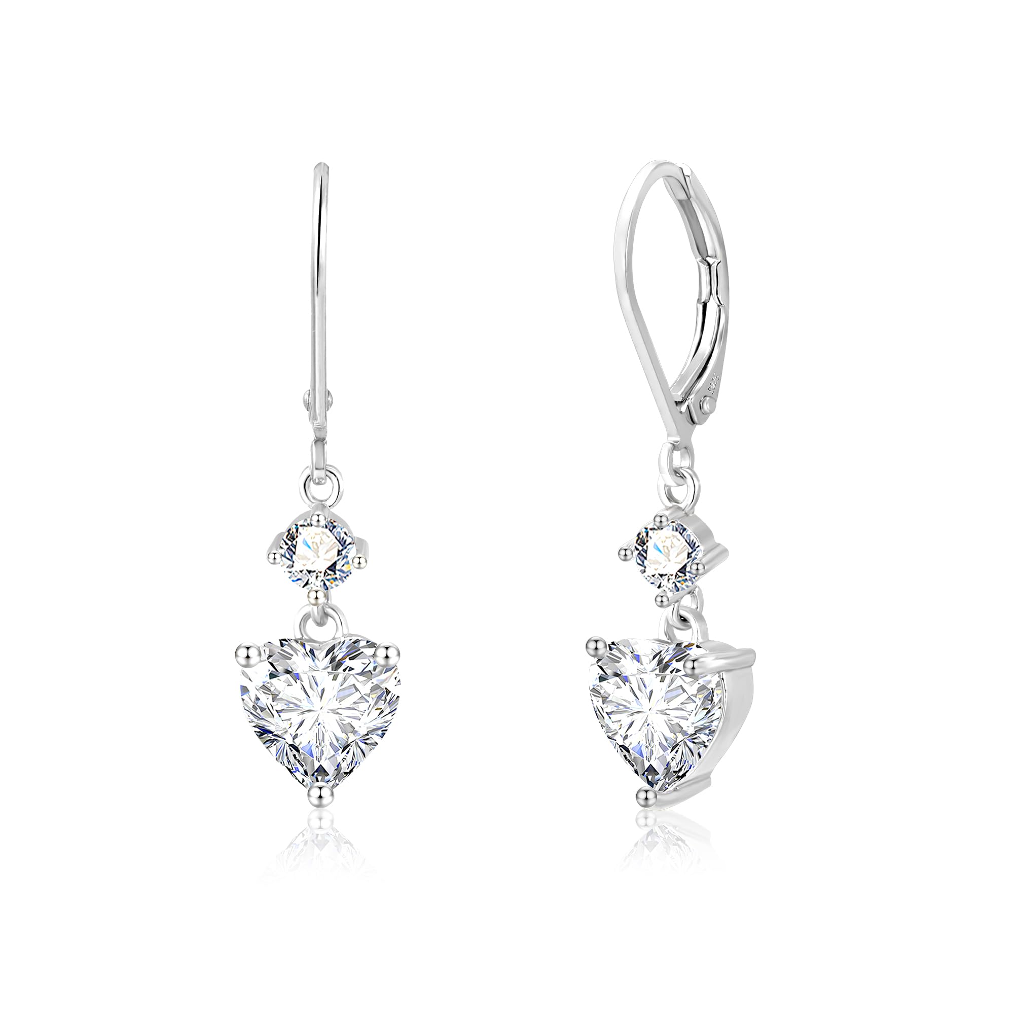 14K Gold 925 Sterling Silver Heart Dangle Earrings for Women Silver Dangling Drop Halo Hearts Shaped Dangly Earring