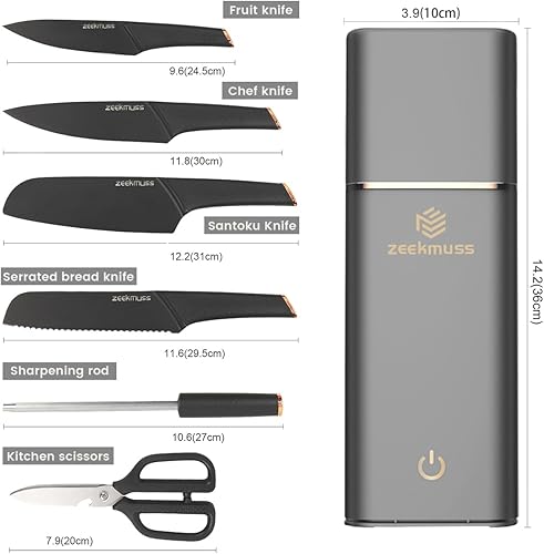 Miniatura 2 de ZEEKMUSS Juego de cuchillos para cocina con bloque, juego de cuchillos de bloque de acero inoxidable de 6 piezas con afilador, tijeras de cocina,