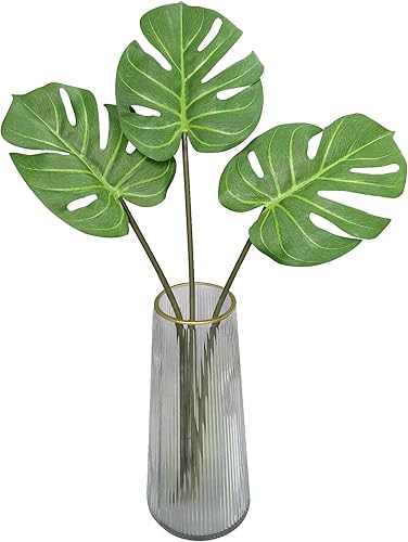 Ahvoler Hojas artificiales de Monstera, plantas de palmera tropicales, hojas grandes con tallo largo para florero, decoración de boda, 30 pulgadas,
