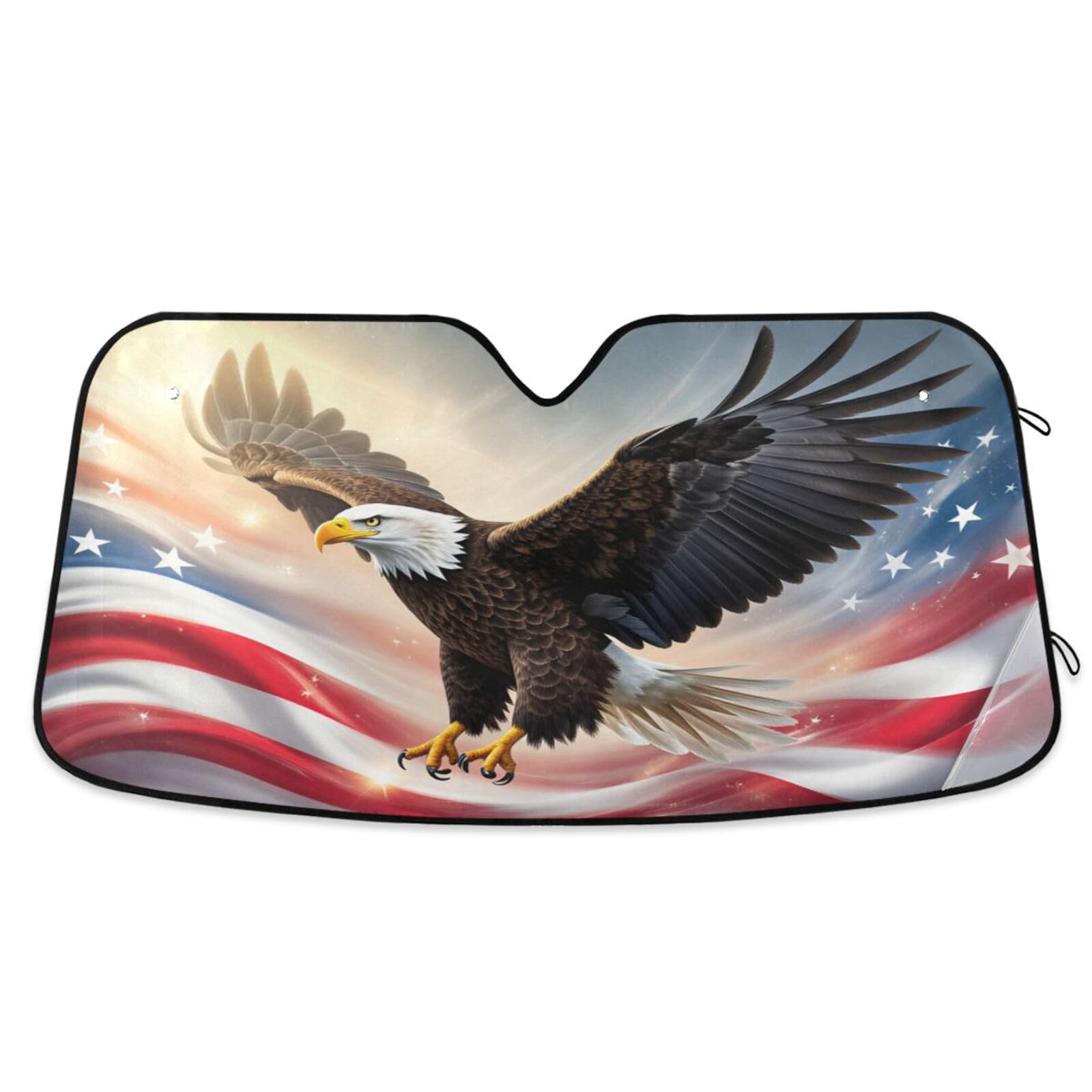 Dussdil Bald Eagle USA Flag Car Windshield Sun Shade American Patriotic Memorial Day Sunshade Blocks UV Rays Protector Keep Your Vehicle Cool Sun Shield Visor Cover Foldable for Car Truck SUV