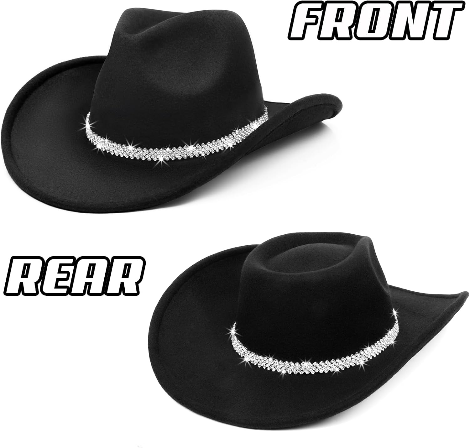 Cowboy Hat,Cowgirl Hat,Cowboy Hats for Women Men Western Cowgirl Hats White/Black - Image 4