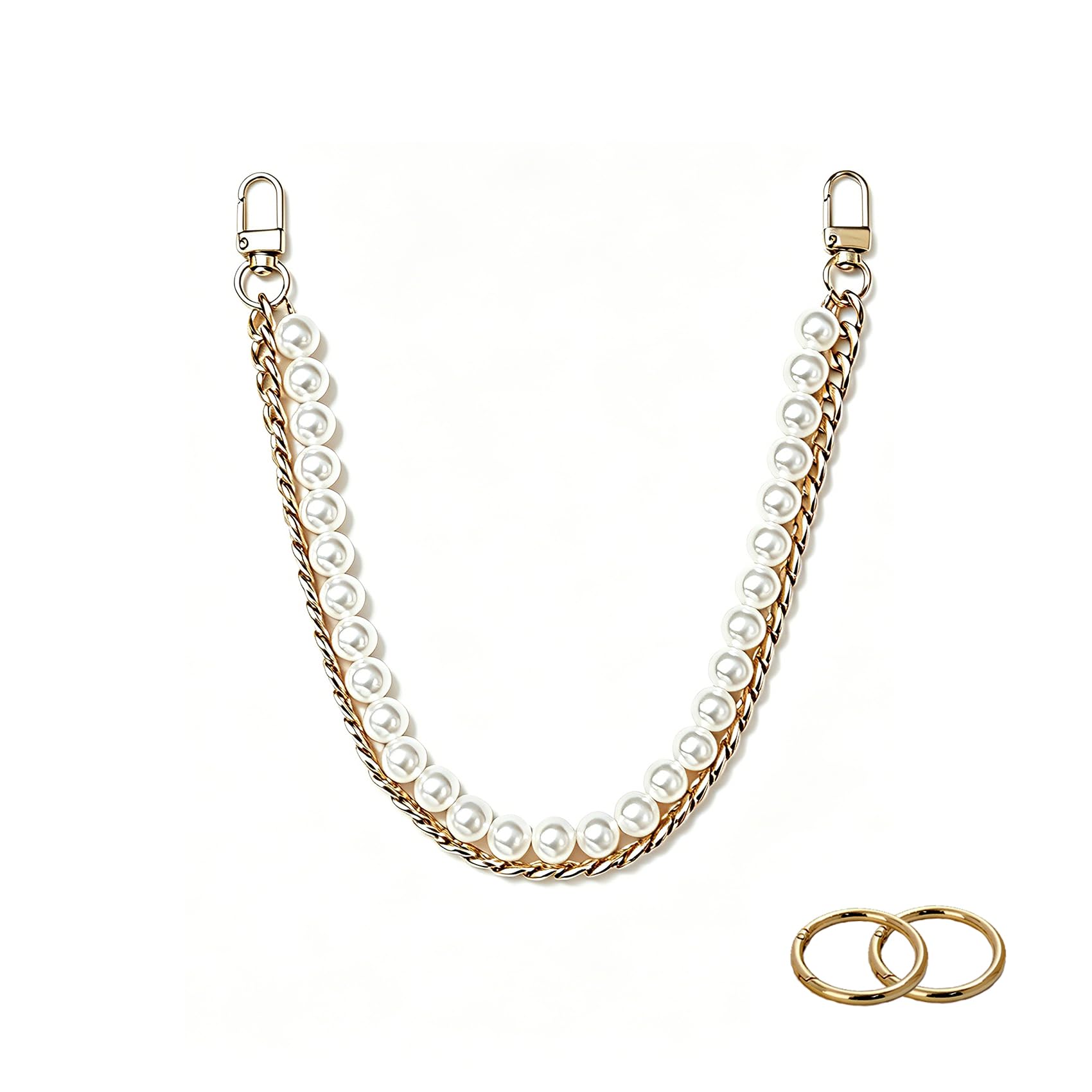 Cadena de perlas finas y dijes dorados de alta costura para bolsos ejecutivos