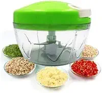 Processador Manual de Alimentos com 3 Lâminas, Recipiente de Acrílico 400ml, Sistema de Corda Retrátil, Lâminas em Aço Inoxidável – Tritura Temperos, Legumes, Cebola e Alho