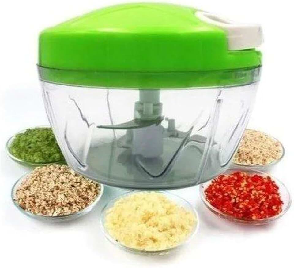 Processador Manual de Alimentos com 3 Lâminas, Recipiente de Acrílico 400ml, Sistema de Corda Retrátil, Lâminas em Aço Inoxidável – Tritura Temperos, Legumes, Cebola e Alho