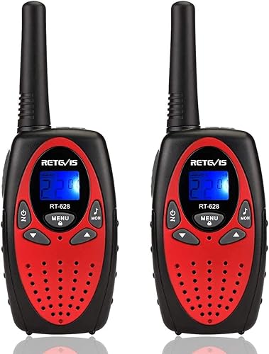 Walkie Talkies de juguete Retevis RT628 para niños con 22 canales FRS UHF 462550- 4677125MHz de dos direcciones color rojo paquete de 2