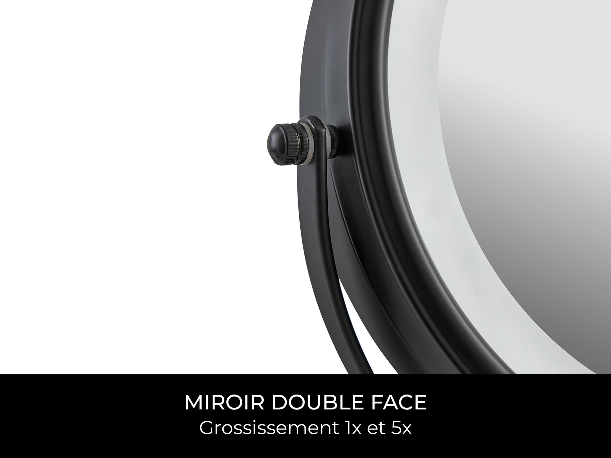 Corby Winchester Miroir grossissant Mural Lumineux LED, Double Face 1x/5x avec arrêt Automatique après 4 Minutes, Finition Chrome Noir