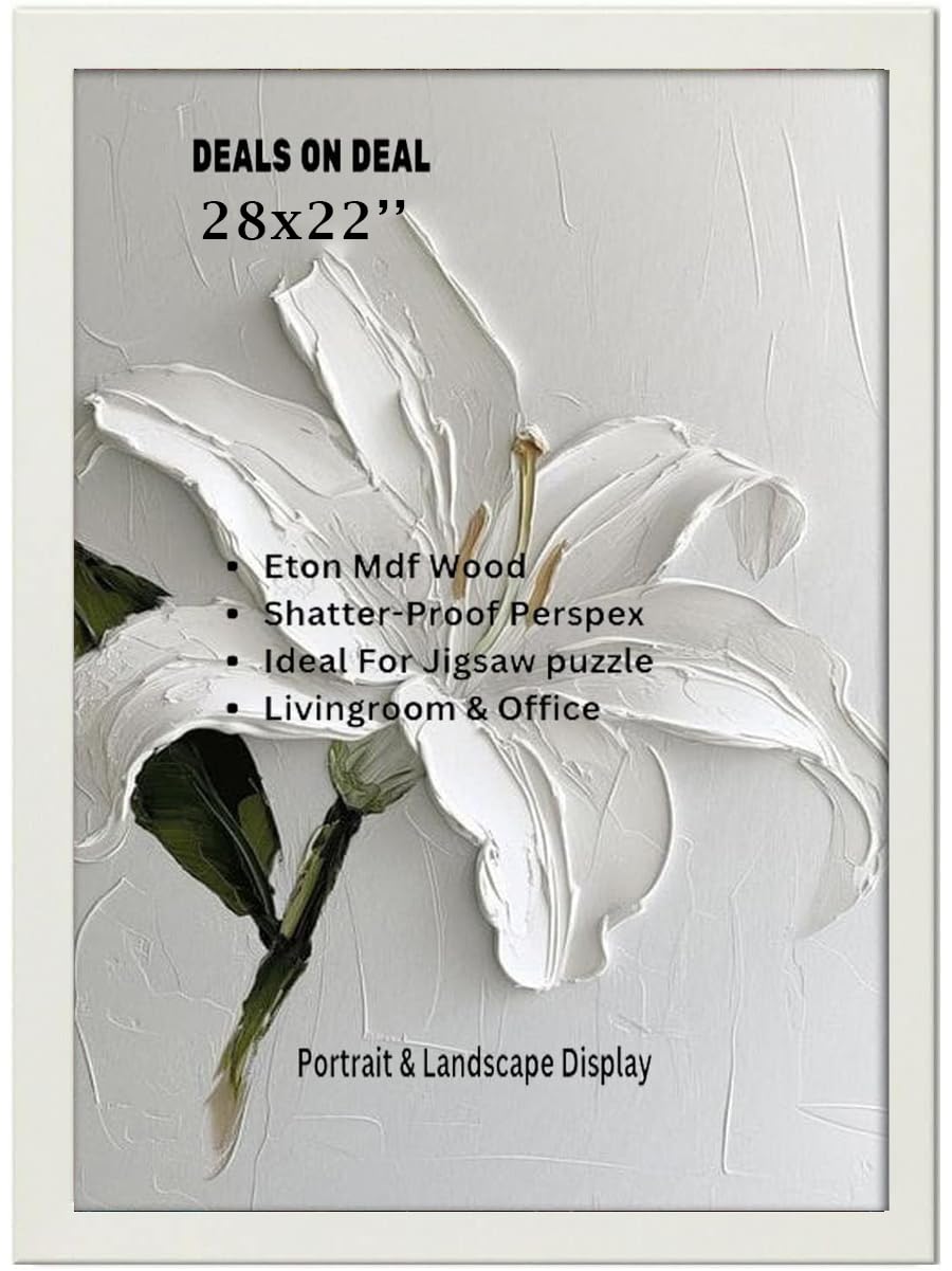 DEALS ON DEAL Modern Flat Profile White 28x22 Handcrafted Shatter-Proof Perspex Eton Wooden for Gallery Jigsaw Puzzle Poster Frames Vertical & Horizontal