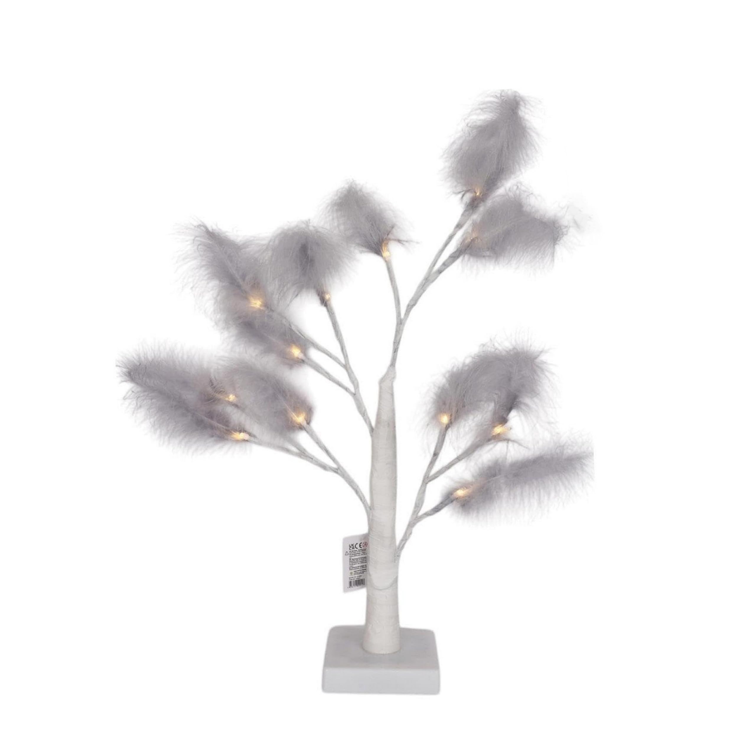 SHATCHI 2Pcs - 55cm Grey Feather Tree Table Lamp Warm White LEDs Lighted Pampas Tree – Battery-Operated Decorative Night Light for Christmas, Home, Events, Holiday Decorations
