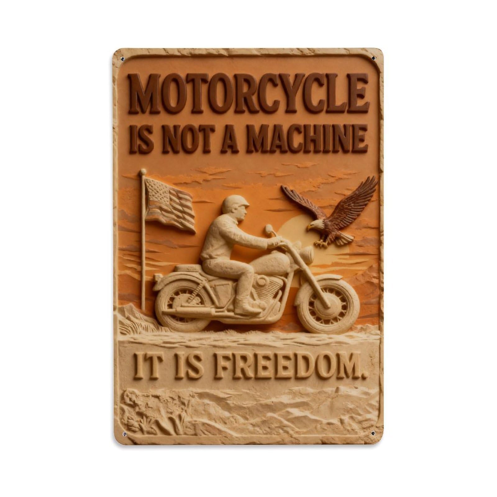 Motorcycle Rider Sunset Flag Freedom Vintage Metal Tin Sign Retro Wall Decor, Bar Garage Cafe Kitchen Home Wall Art Poster Decoration 8x12inches