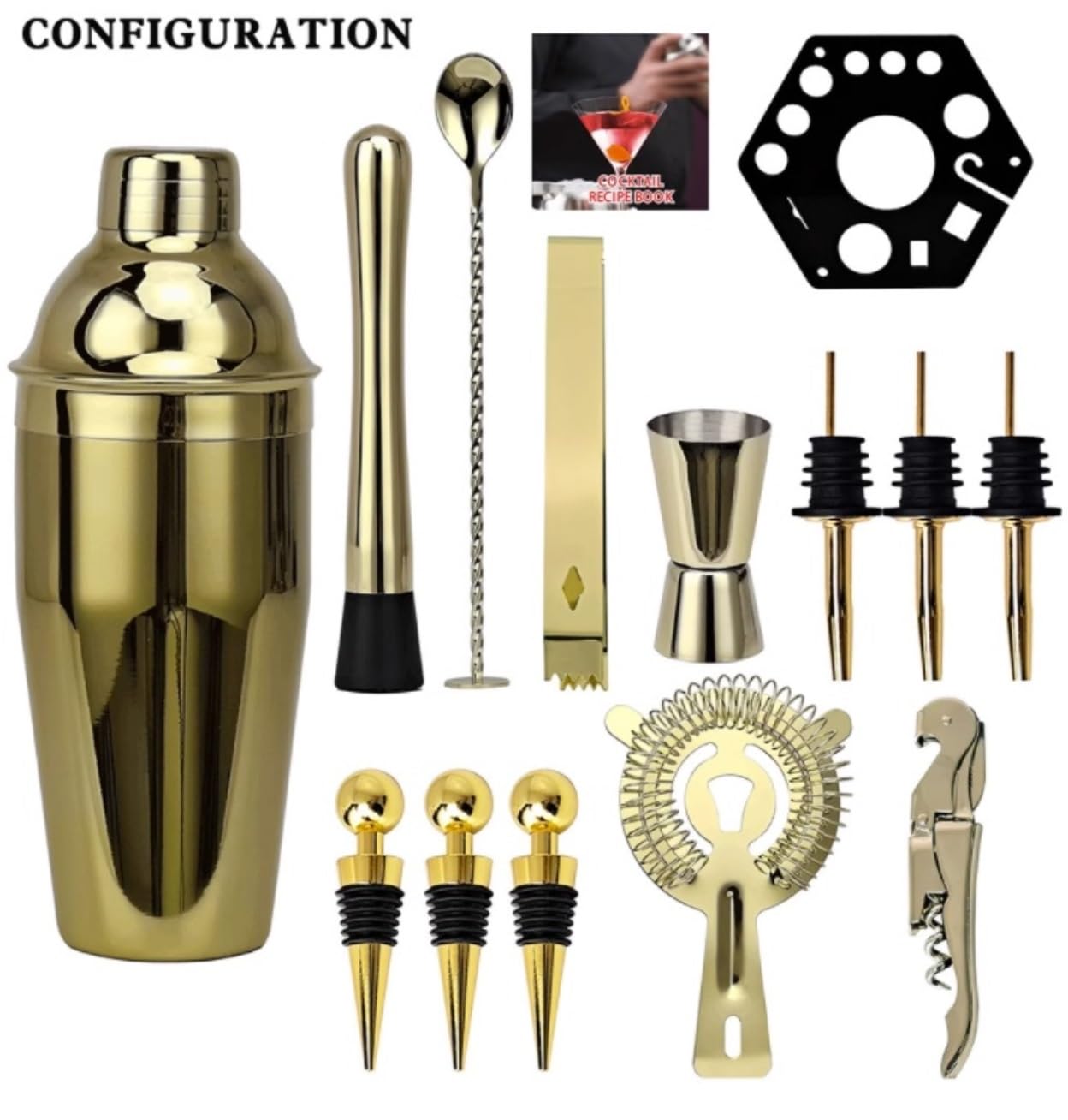 Shaker Cocktail Set Cocktail Kit Barman Kit Da Barista Da 750 Ml Set Da 14 Pezzi Per Cocktail In Acciaio Inossidabile Con Supporto Girevole Kit Cocktail (Color : Gold, Size : 750ml)