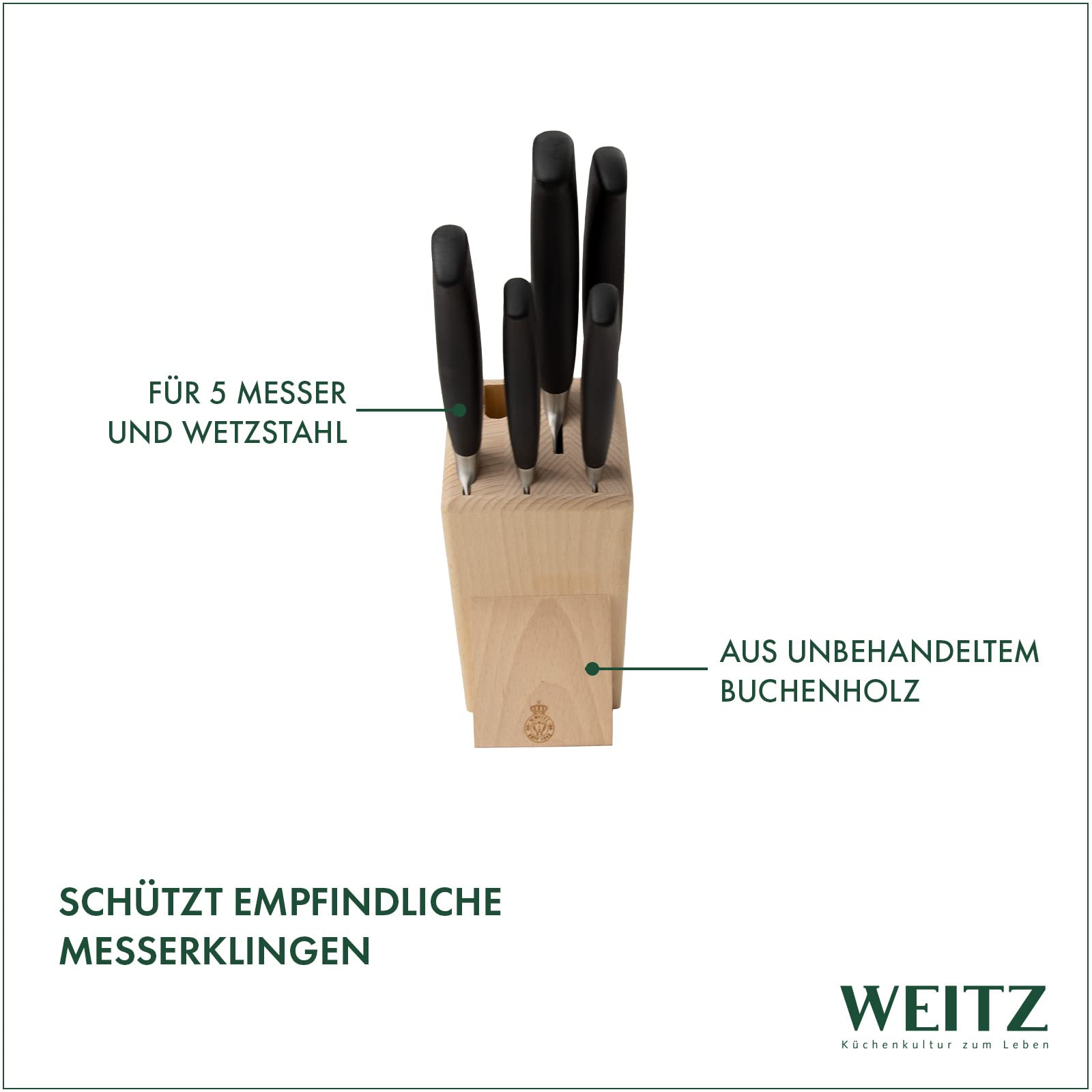 WEITZ Messerblock aus Buchenholz – Unbestückter Messerhalter für Küchenmesser – Robuster und stabiler Messerblock – Made in Germany