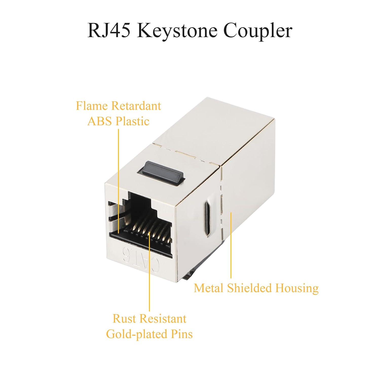 25-Pack Shielded RJ45 Keystone Coupler CAT.7 Female to Female | Gold-plated Contacts, Snap-in Keystone Mount, EMI/RFI Resistance, Tool-free Install, For Patch Panels & Wall Plates