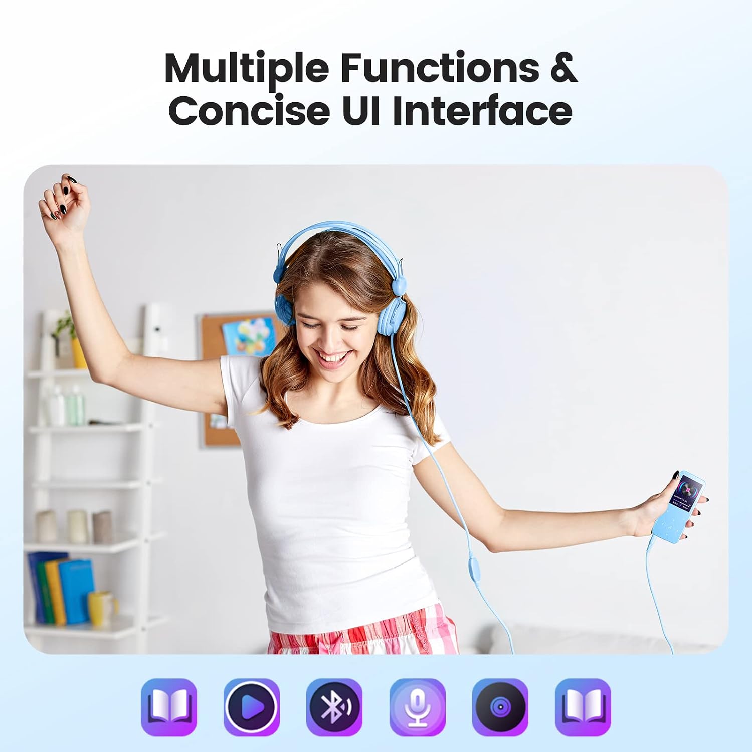 32GB MP3 Player with Bluetooth 5.3, AGPTEK A09X 2.4" Screen Portable Music Player with Speaker Lossless Sound with FM Radio, Voice Recorder, Supports up to 128GB, Blue