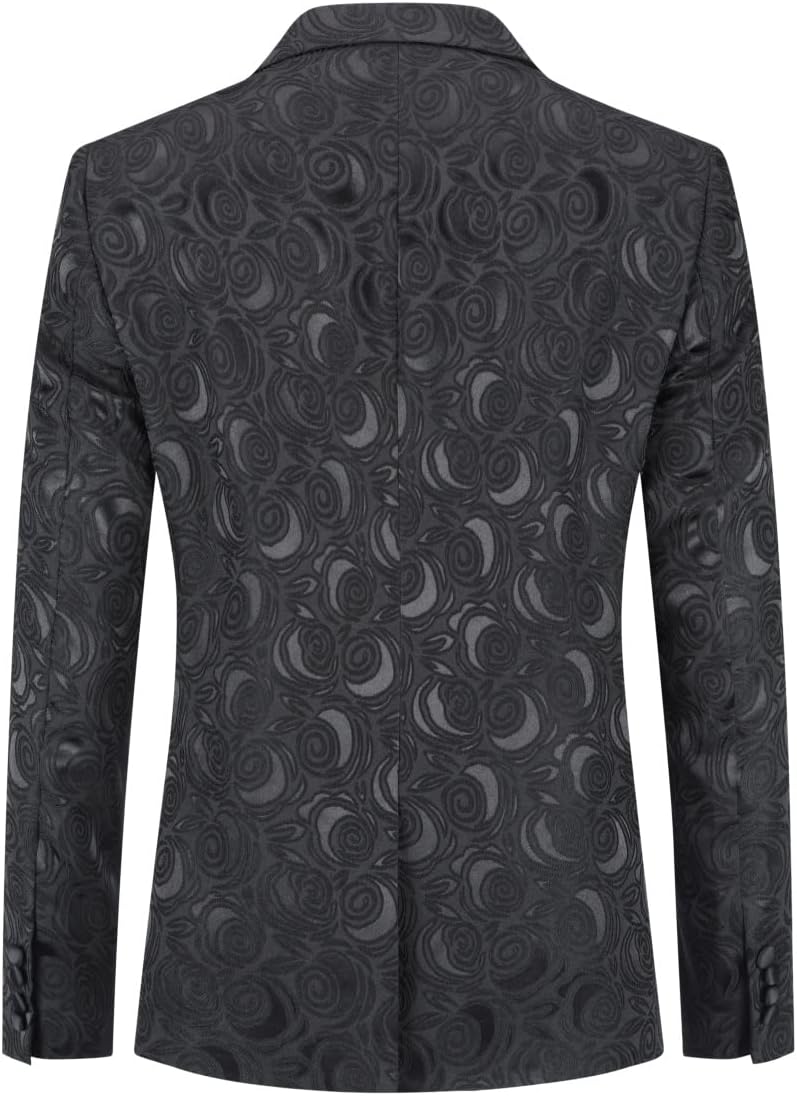 Cloudstyle Mens 2 Piece Floral Jacquard Dress Suit Set 1 Button Print Dinner Jacket Pants - Image 3