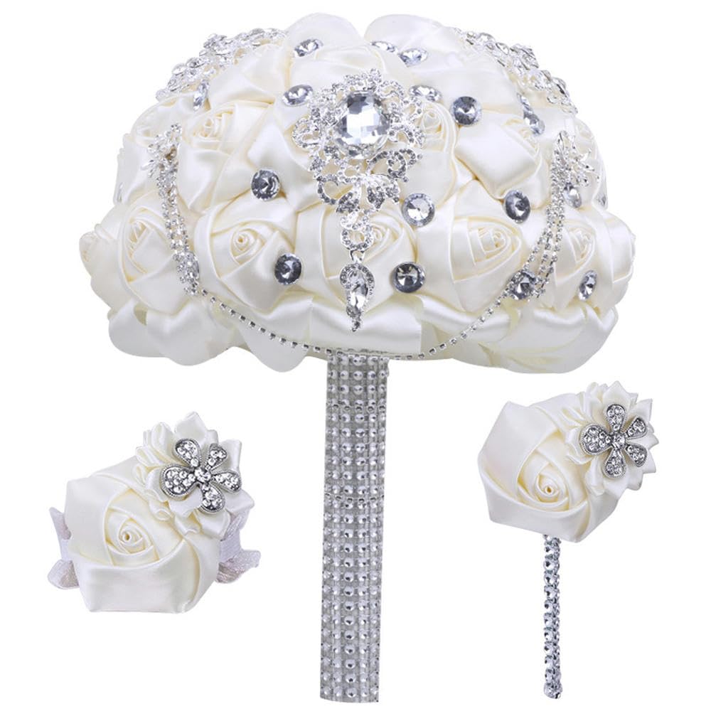 Ruban roses bouquets mariée fait main sans flétrissement avec corsage assorti