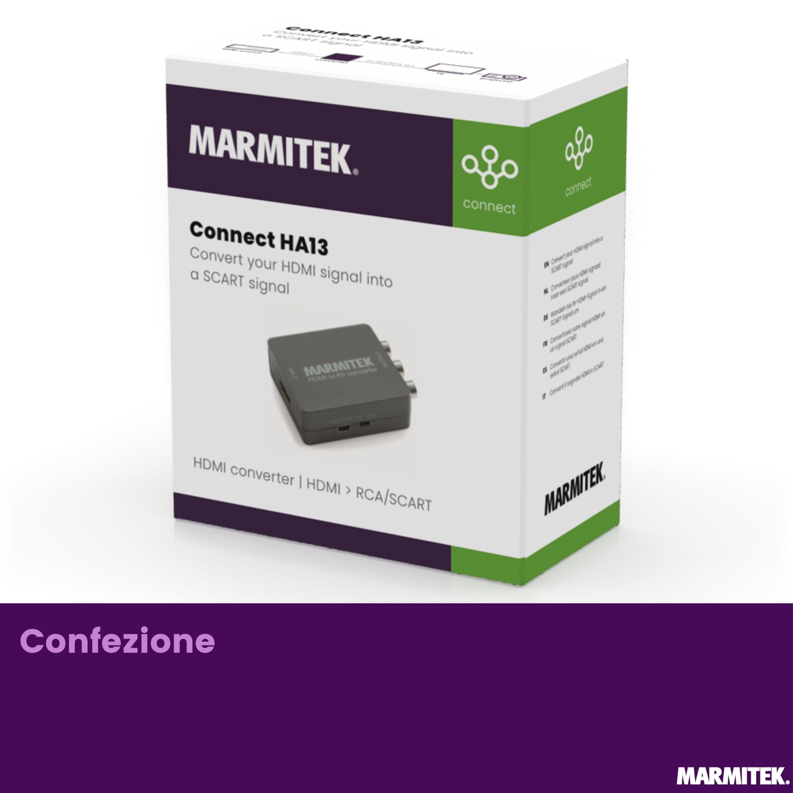 Marmitek Connect HA13 - Adattatore HDMI a SCART RCA composito 1080p | Convertitore video per vecchia TV, HDMI a SCART/RCA, 720p/1080p, PAL/NTSC, audio stereo e nessun software