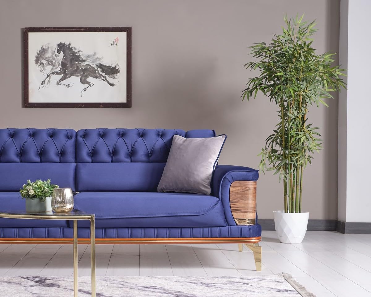 Casa Padrino Luksusowa sofa z łóżkiem, niebieski/brązowy/złoty, 232 x 92 x wys. 85 cm - sofa do salonu z 2 poduszkami - luksusowe meble do salonu