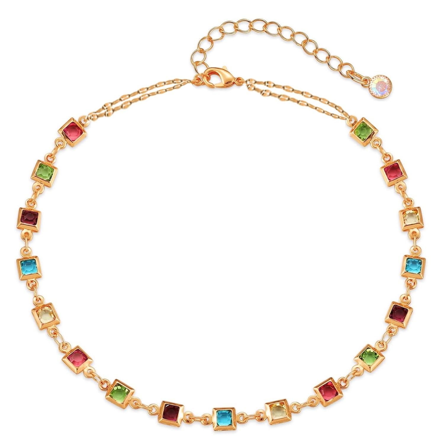 vama FASHIONS Rose Gold Plated Multi colour Rhinestones Necklace Adjustable Neck chain for women & Girls-picture-48