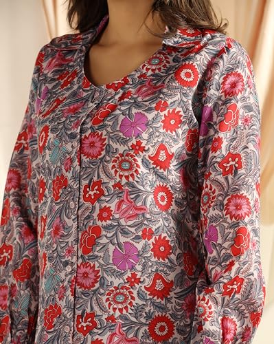 Image of DHRUVI TRENDZ Co Ord Set for Women Stylish | Ethnic Cotton Casual Cord Set | Stylish Summer Kurta & Pant Set | Casual Daily Outfit Night Suit for Women | Full Sleeve Top with Relaxed Fit Trousers