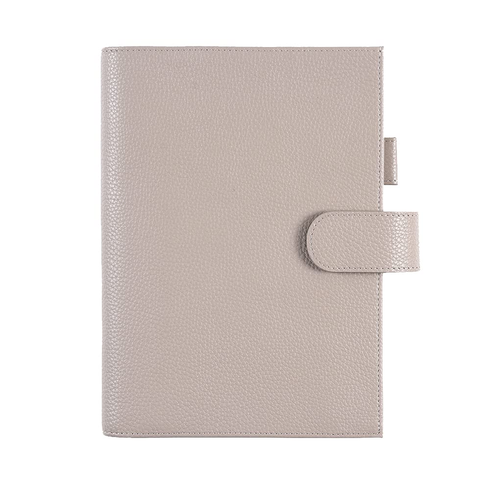 MotermLeather Cover for A5 Notebook - Fits Hobonichi Cousin, Stalogy and Midori MD Planner, with Pen Loop, Card Slots and Back Pocket (Pebble Taupe)