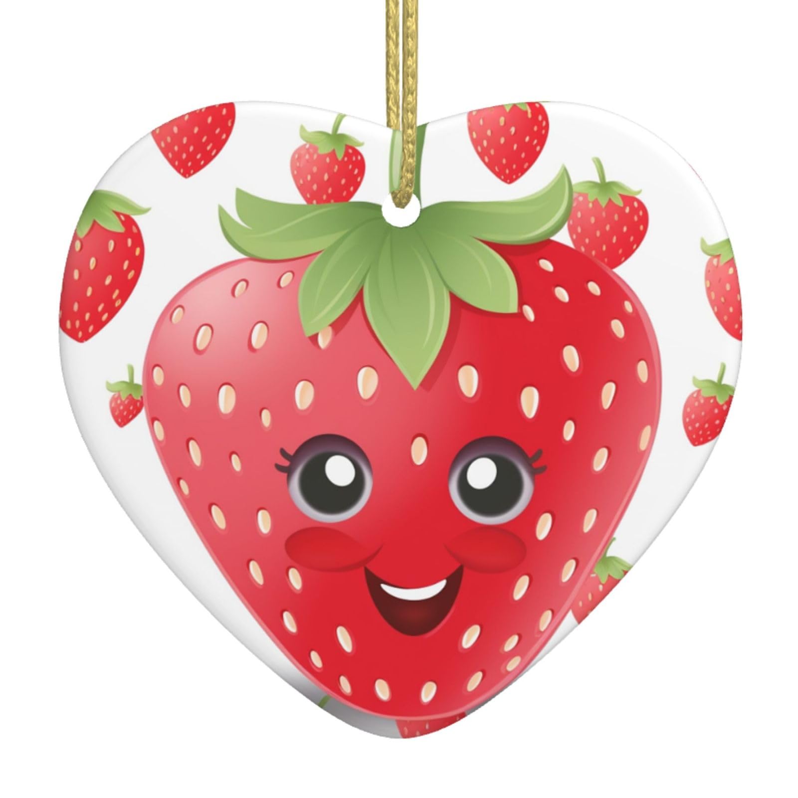Ceramic Christmas Tree Hanging Ornaments with Gold Ropes Christmas Tree Decorations Heart Ceramic Strawberry Pendant Keepsake Decorations for Holiday Xmas Gift Ideas
