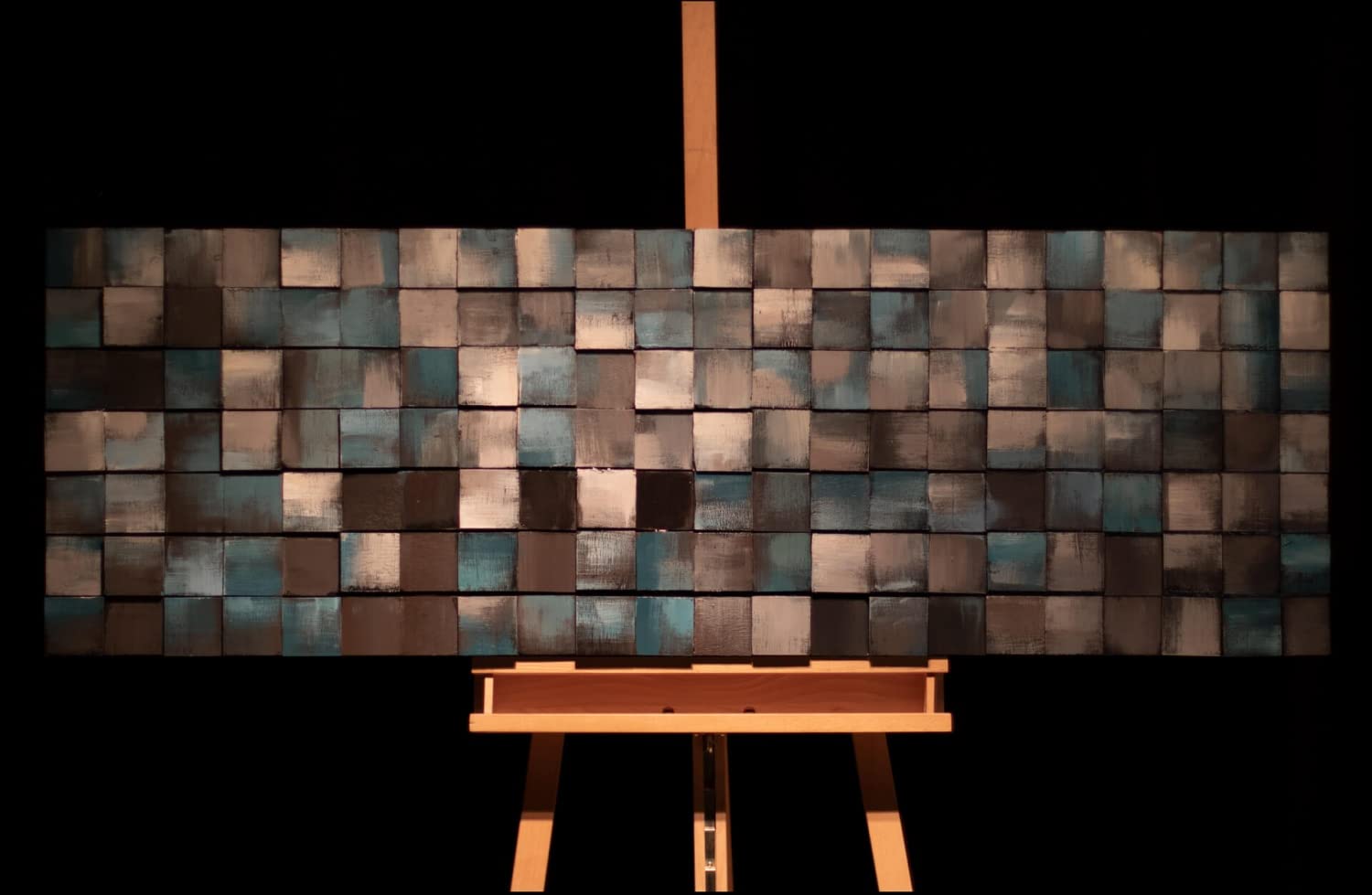 KunstLoft Wanddeko Holz rustikal | 100% HANDGEFERTIGT | 144x44x7cm | Holzbild 'Ruhe des Blauen' | Abstrakt | Grau Blau | Wandbild Holz