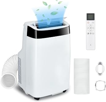 IDEALHOUSE 10,000 BTU Portable Air Conditioner Cooler with Dehumidifier, Fan and Remote Control, Includes Window Mount Kit, 4-In-1 AC Unit for Room Up to 450 Sq. Ft. Sleep Mode 24H Timer