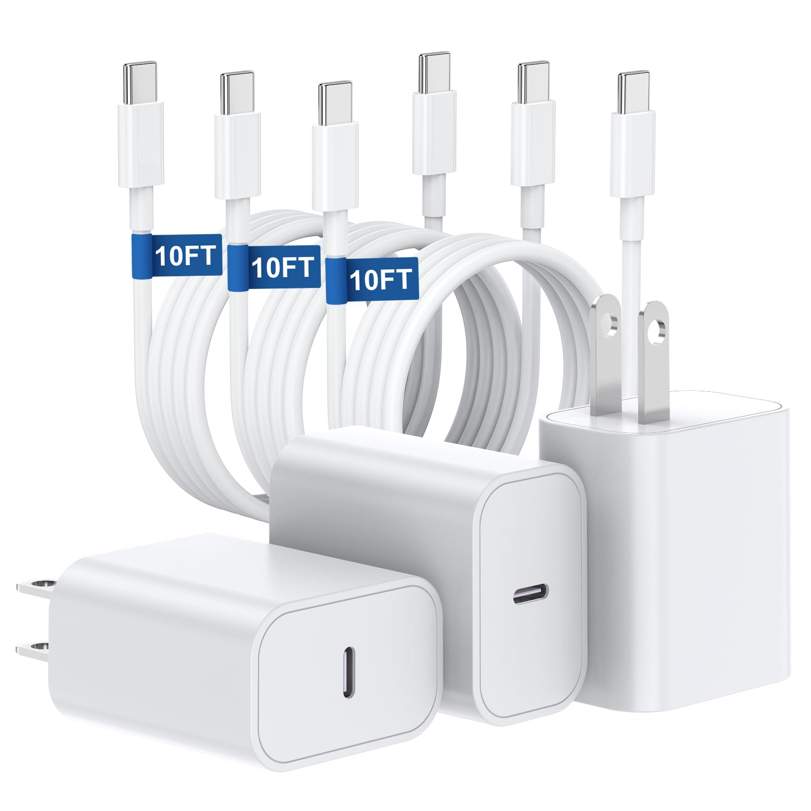 Essri for iPhone 17 16 15 Charger Fast Charging 3 Pack USB C Chrager Block with 10FT USB