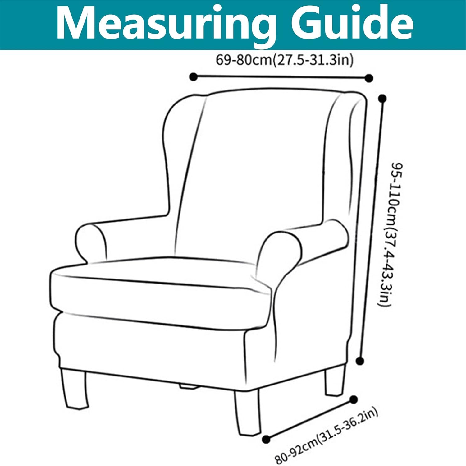 Konsilsa High Stretch Wing Chair Slipcover, 2 Pieces Jacquard Wingback Chair Cover Ultra Soft Spandex Armchair Slipcovers Couch Covers Chair Protectors Cover for Cafe Hotel Home (Color : Gray)