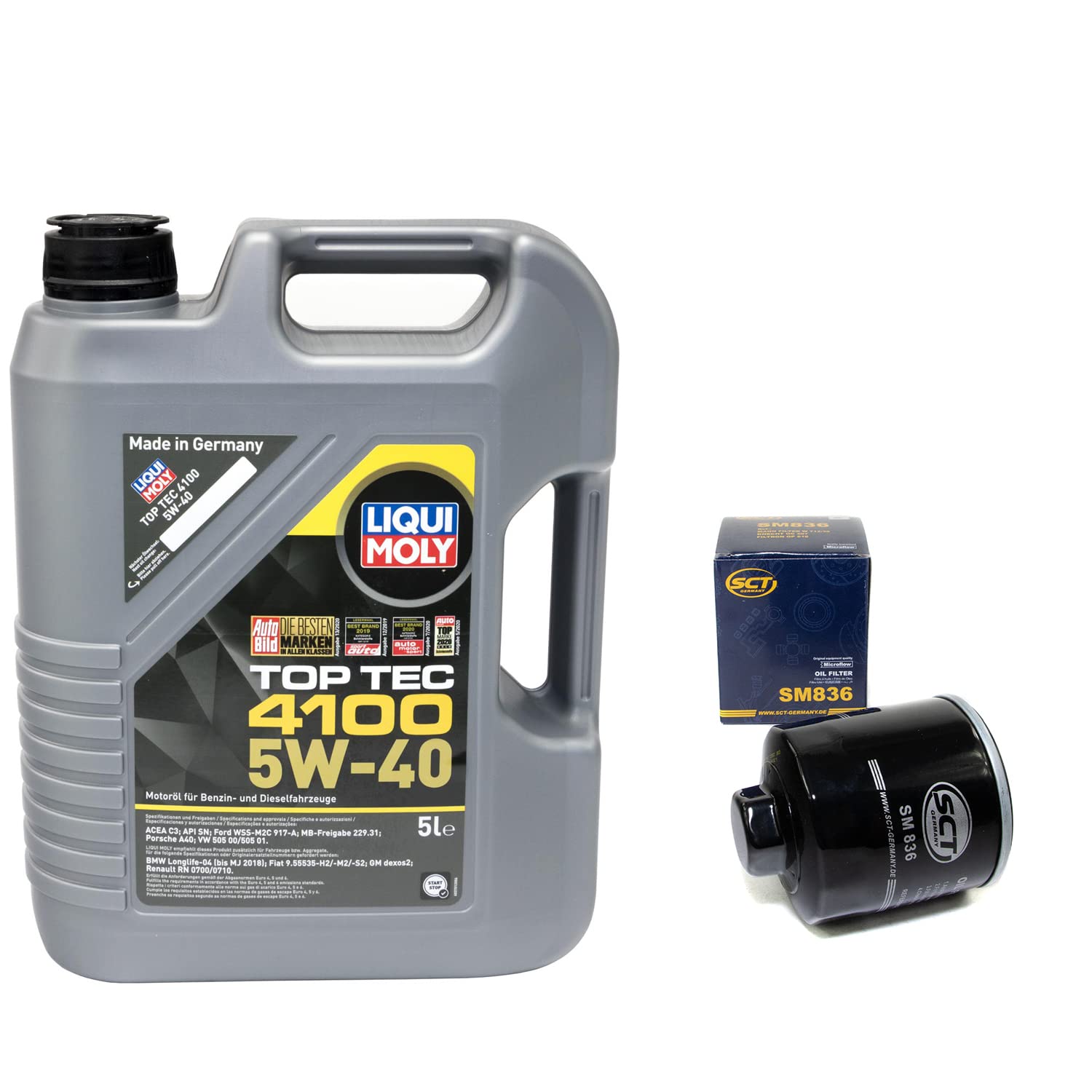 Motoröl Set Top Tec 4100 5W-40 5 Liter + Ölfilter SM836