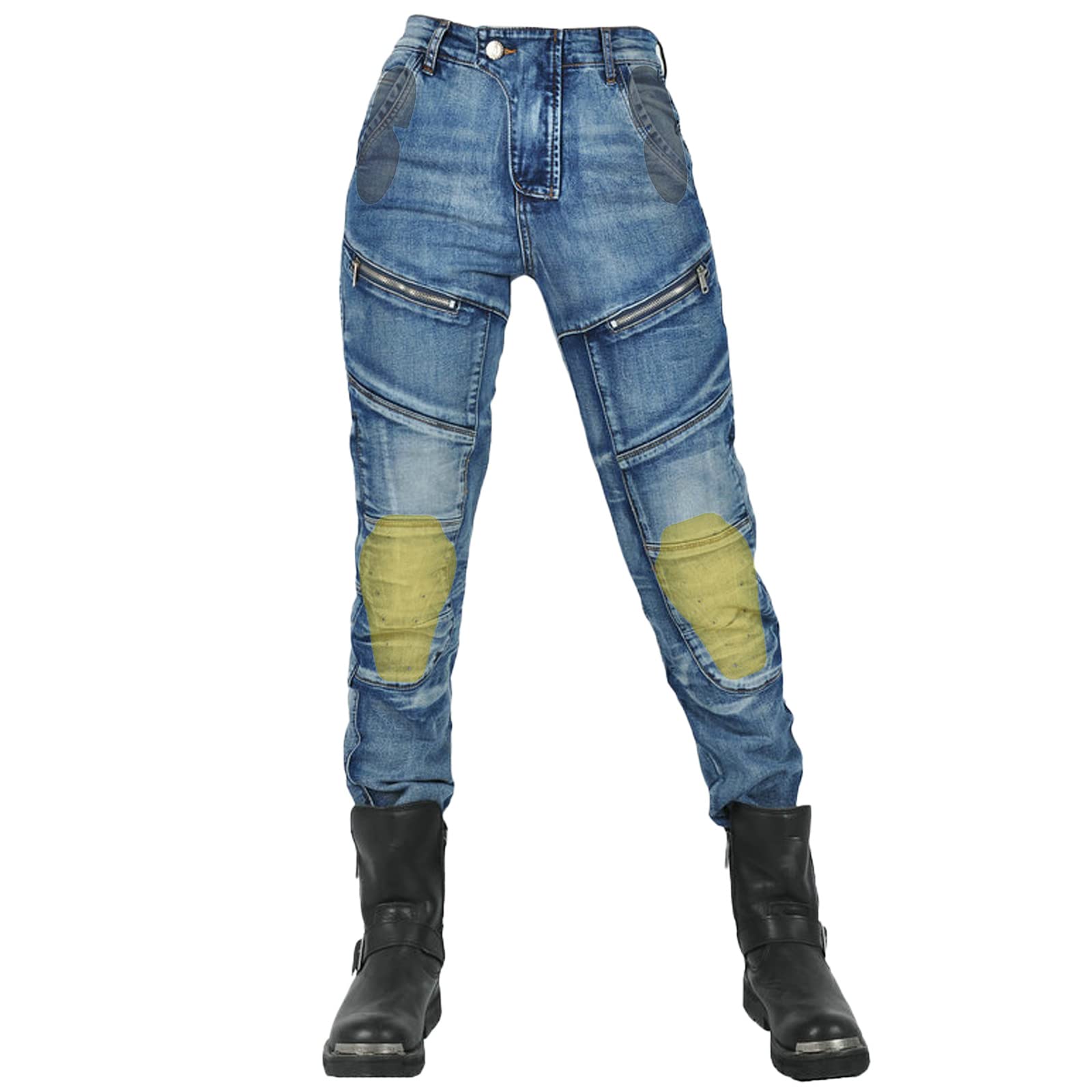 Femme Pantalon de Moto en Jean Anti-déchirure Stretch Vintage Pantalon de Protection avec Amovible Améliorée Protéger Pads pour Racing Vélo