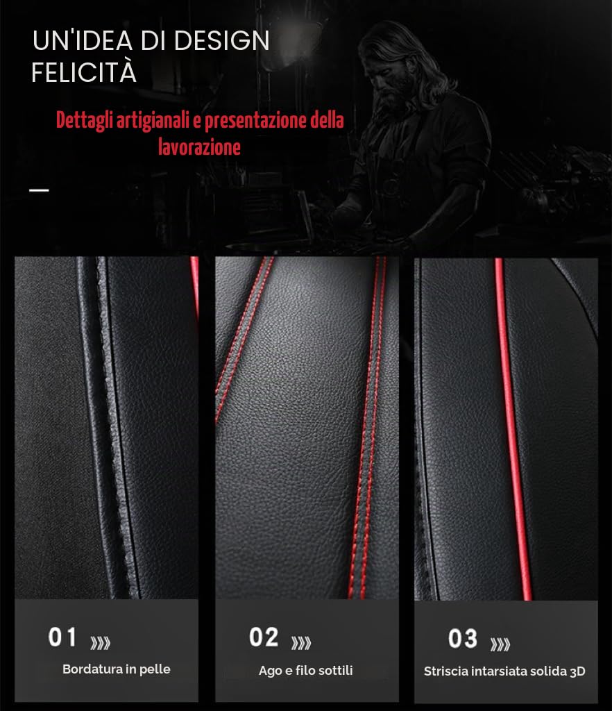 Set Completo di Coprisedili in Pelle per Alfa Romeo Mito 2008-2019, Set Copri-Sedile Traspirante Auto Protezioni Sedili Impermeabile Accessori Auto Interno,Black-Red