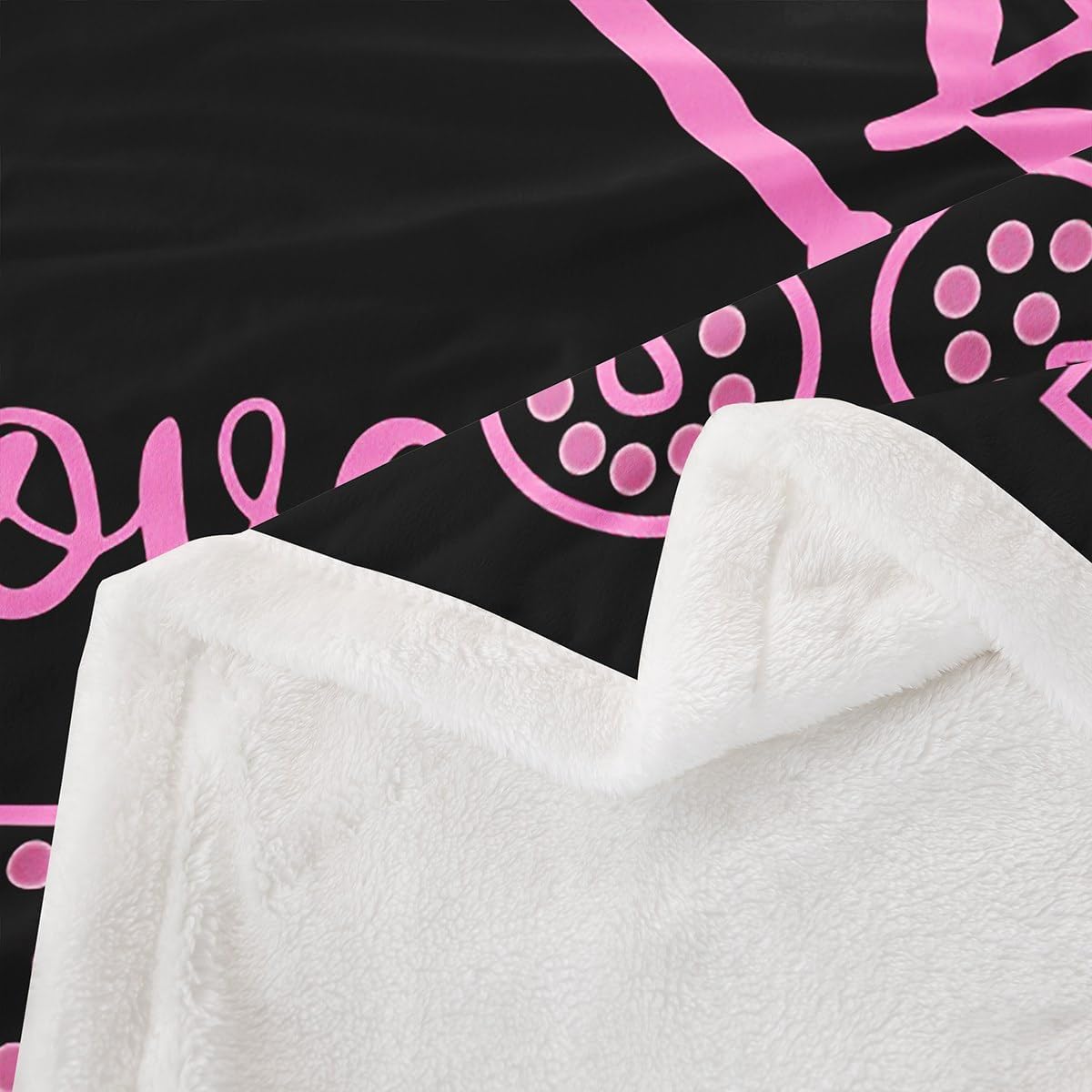 Erosebridal Lacrosse Twin 60"X80" Throw Blanket for Girls,Sports Gaming Fleece Blanket,Lacrosse Stick and Ball Sherpa Blanket Pink Stars Leaves Black Fuzzy Blanket for Kids Boys Teens Bed