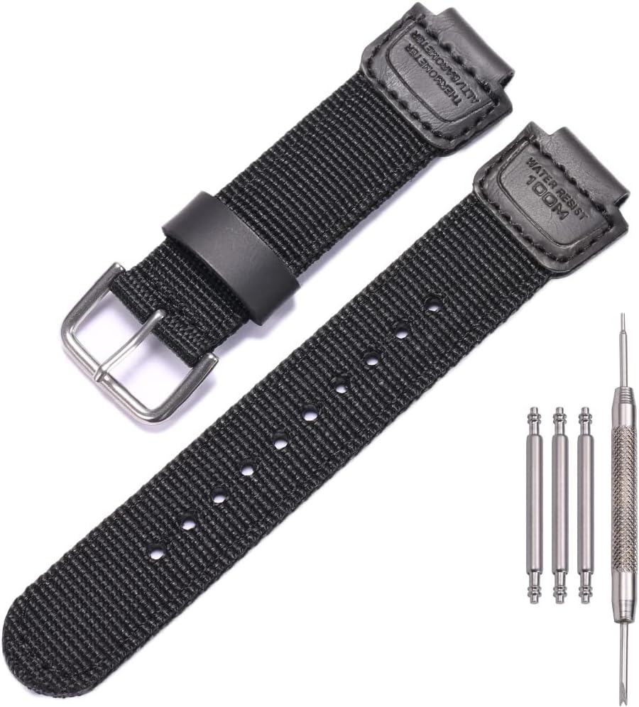 16mm Replacement Strap Compatible with Casio GA100 110 120 700 2100 DW5600 6900 AWG-M100 GW9400 Nylon Leather Bracelet Watch Band Watch Accessories