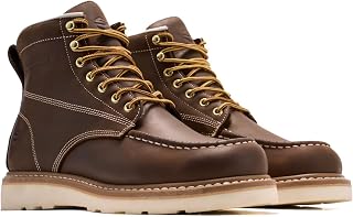 SUREWAY 6in Moc Toe Work Boots for Men, Wedge Sole, Steel/Soft Toe