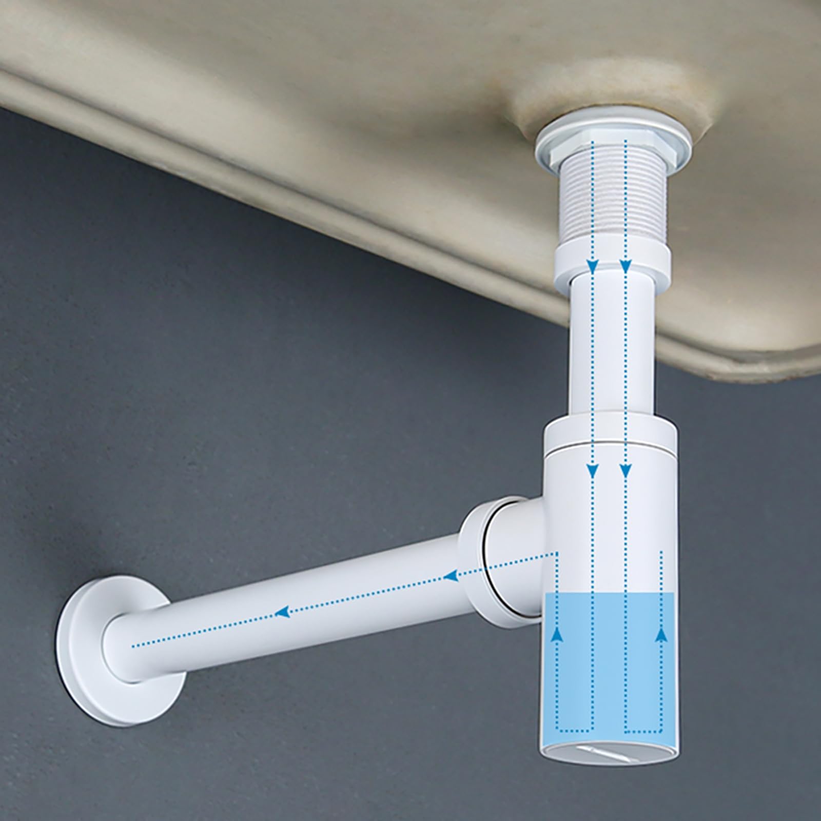Syphon Waschbecken mit Pop Up Ablaufventil und Überlauf,Reinigungsöffnung,Geruchsverschluss Weißer Waschtisch Siphon für Badezimmer Küchenspüle,1 1/4″