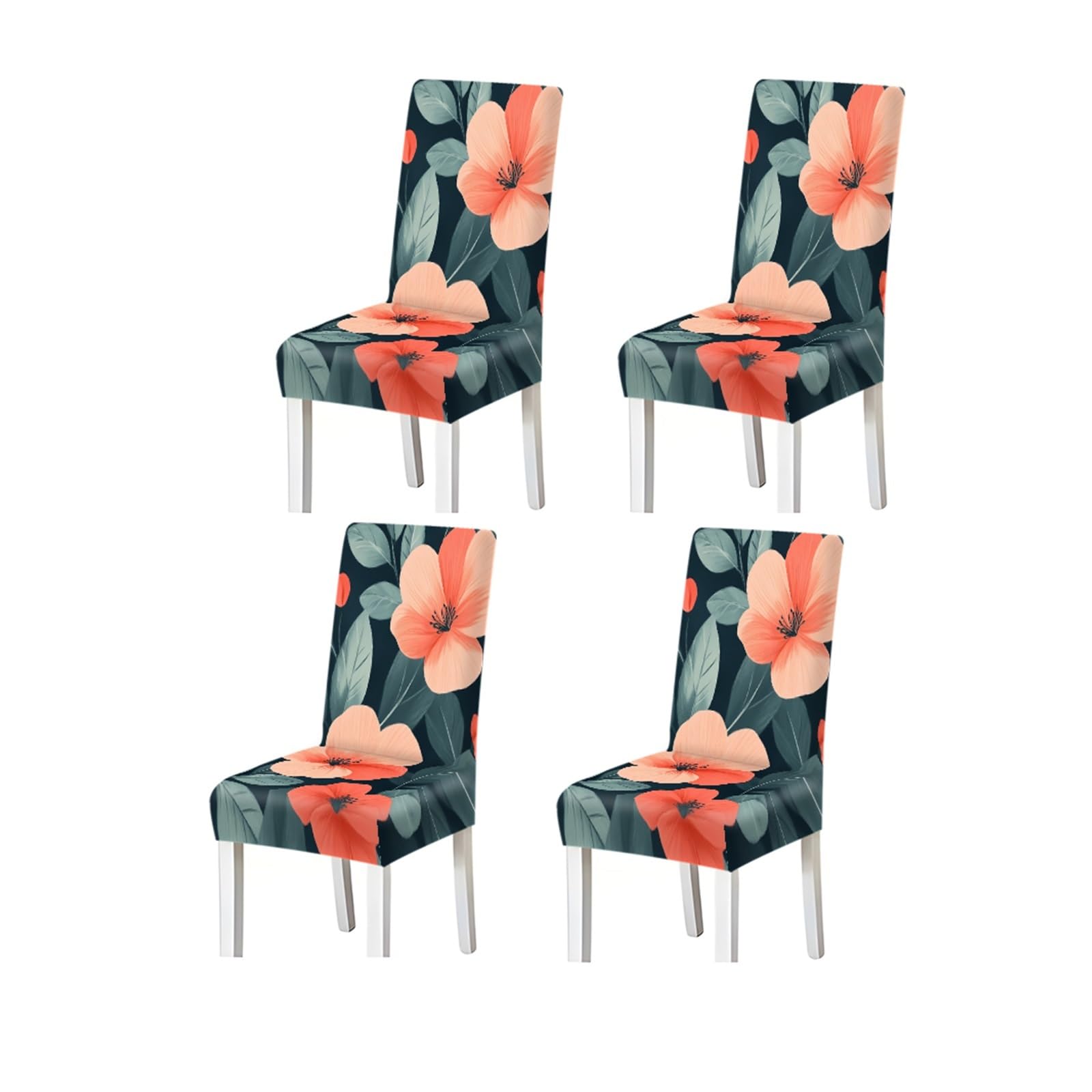 FZJKGH Modern Coral Floral Pattern Print Dining Chair Covers Set Of 2/4/6, Elegant Stretch Slipcovers Removable Stretch Slipcovers for Dining Chairs(4PCSChair cover)
