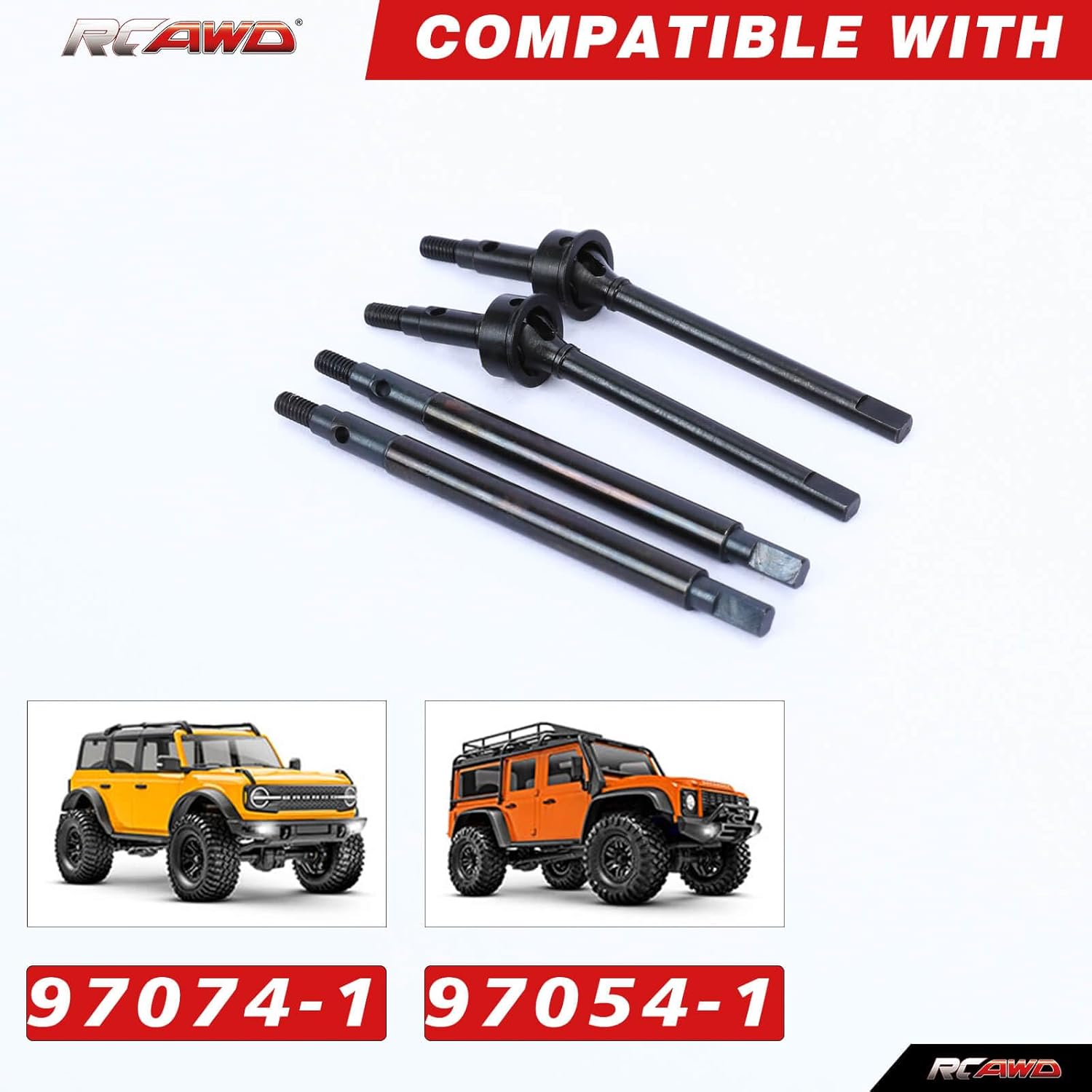 RCAWD for TRAXXAS TRX4M Driveshafts Upgrades,CVD Front & Rear Axleshafts & Stub Axles for Defender & for Bronco,1/18 Parts #9756#97054-1#97074-1