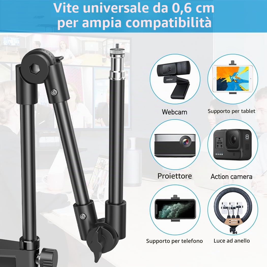 KDD Supporto Webcam Braccio e Camera da Tavolo con 22 Pollici Pieghevole Flessibile a Collo d'oca Morsetto per Cellulare Telefono Supporto per Proiettore per Webcam Full HD 1080p Webcam-10